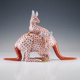 Herend Porcelain Red Figurine, Pair of Kangaroos