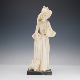 Amilcare Santini Art Deco Style Figurine, Woman with Dogs