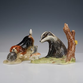 2pc Goebel Animal Figurines- Badger & Mouse, Beagle & Hedgehog