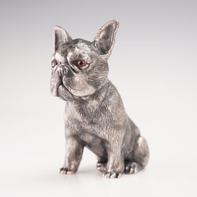 Russian 84 Silver Bulldog Figurine with Ruby Eyes