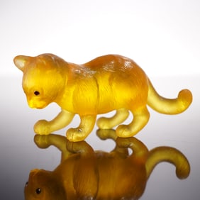 Russian Amber Cat Figurine with Natural Ruby Eyes