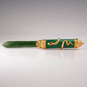 Russian Faberge Style Gilt Silver and Nephrite Letter Opener