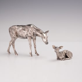2pc Italian 800 Silver Doe and Fawn Figurines
