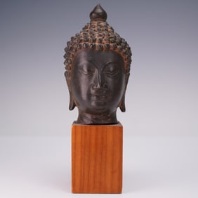 Thai Bronze Buddha Head Figurine