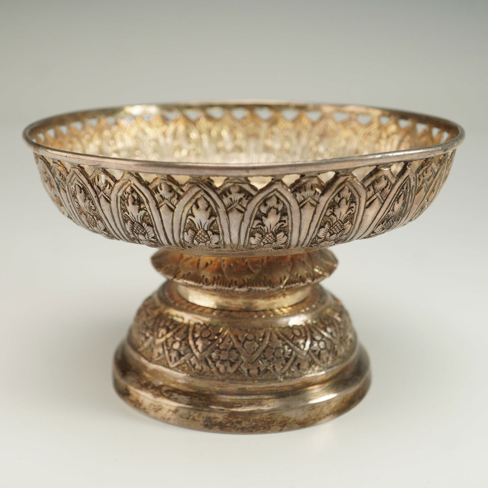 Thai Silver Pedestal Dish with Lappet Design (1 of 5)