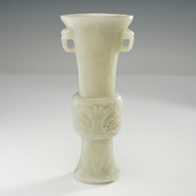 Chinese Carved Nephrite Jade Gu Vase