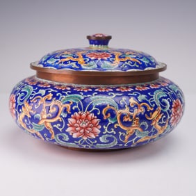 2pc Chinese Canton Enamel Vanity Box with Lid