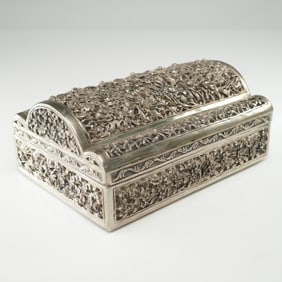 Chinese Silver Pierced Box with Floral Design