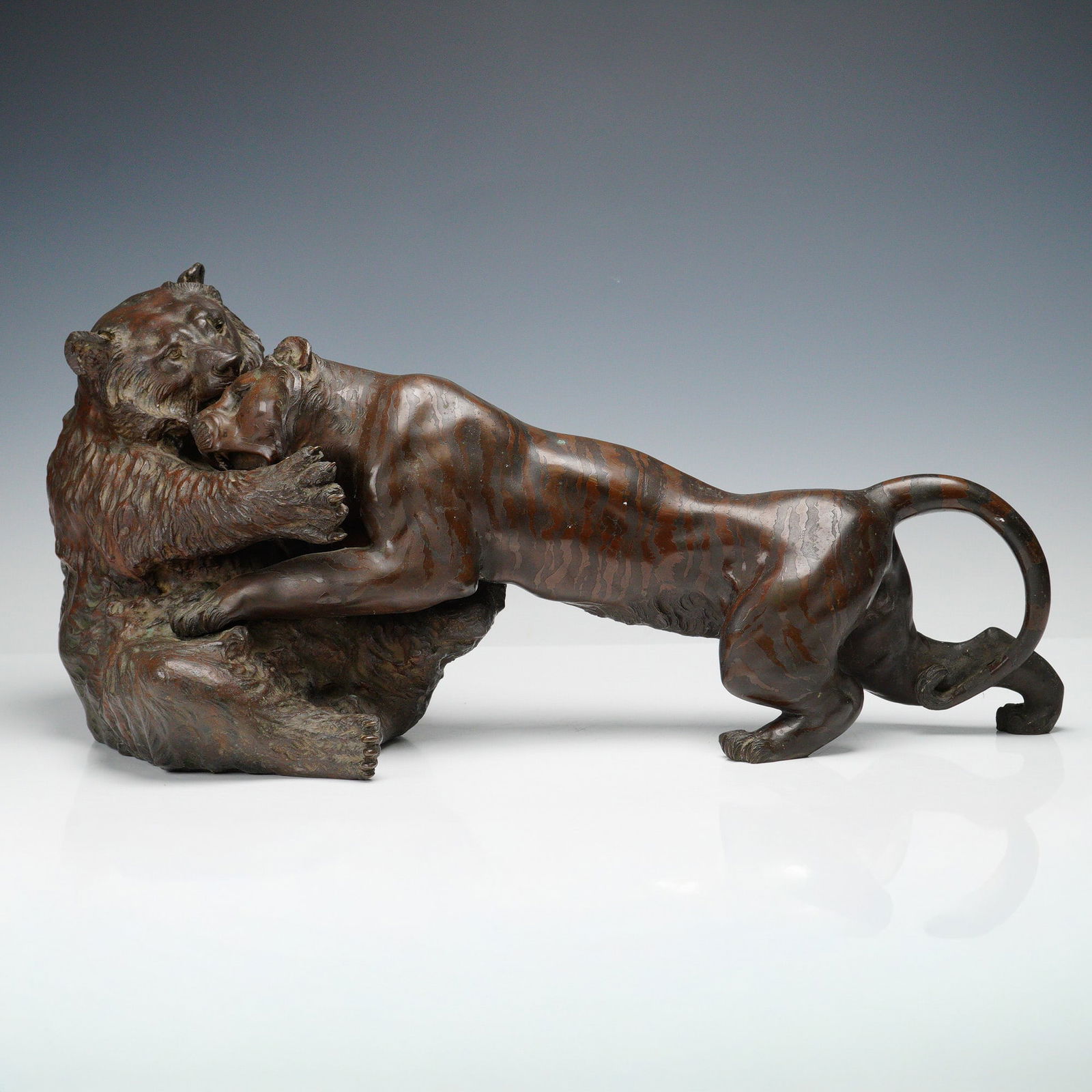 Japanese Meiji Period Bronze Bear and Tiger Sculpture (1 of 7)