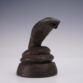 Indian Bronze Coiled Cobra Figurine