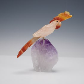 Hand-Carved Gemstone Perched Cockatoo