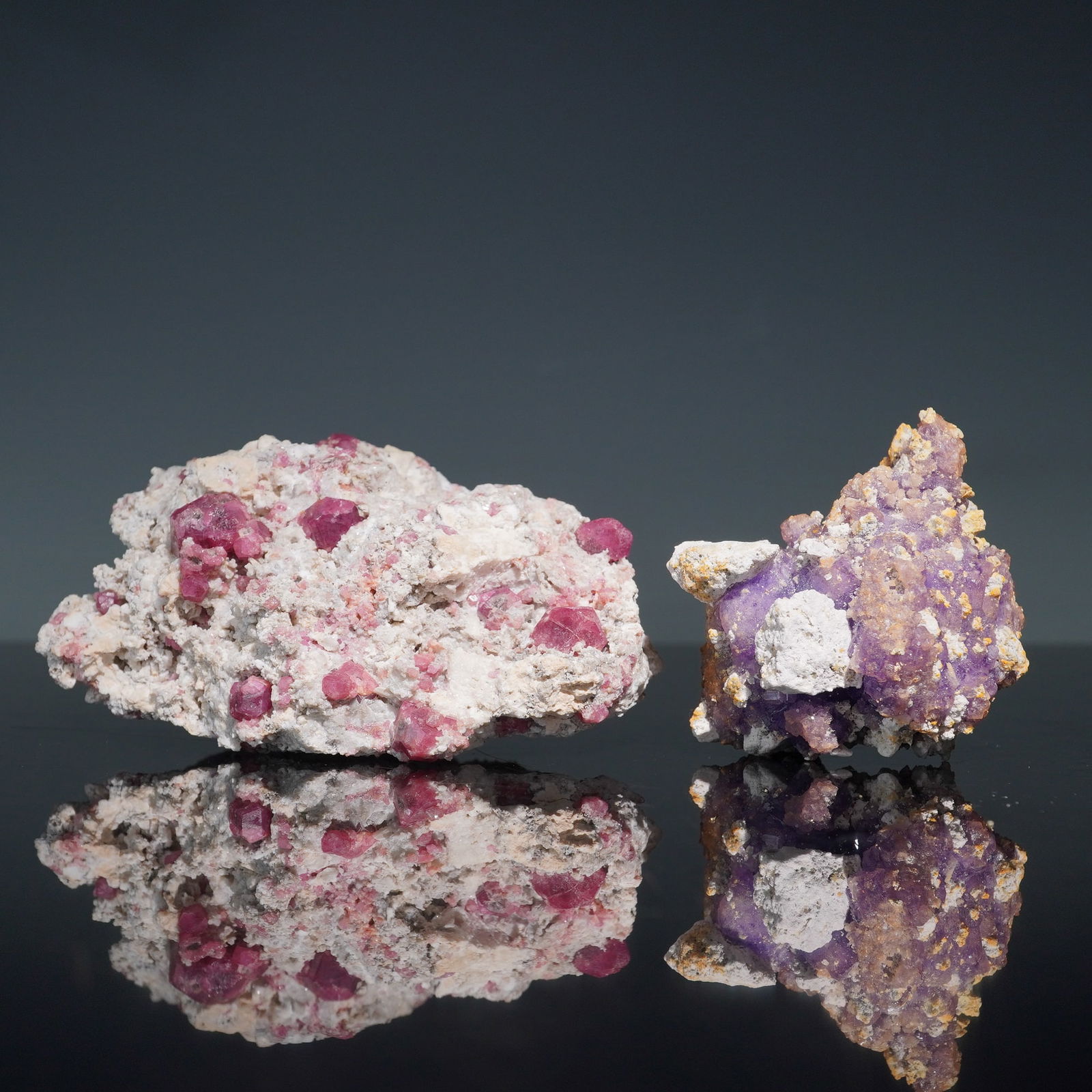 2pc Mineral Specimen Set, Grossular Garnet & Coquimbite w/ Romerite (1 of 9)