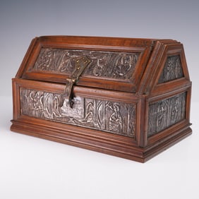 European Silver Panel and Wood Reliquary Box