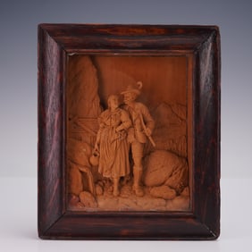 Austrian Limewood Black Forest Carved Panel with Figures