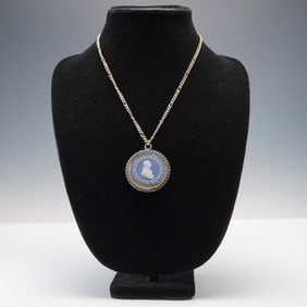 Wedgwood Blue Jasperware Portrait of Comte de Mirabou Medallion Necklace