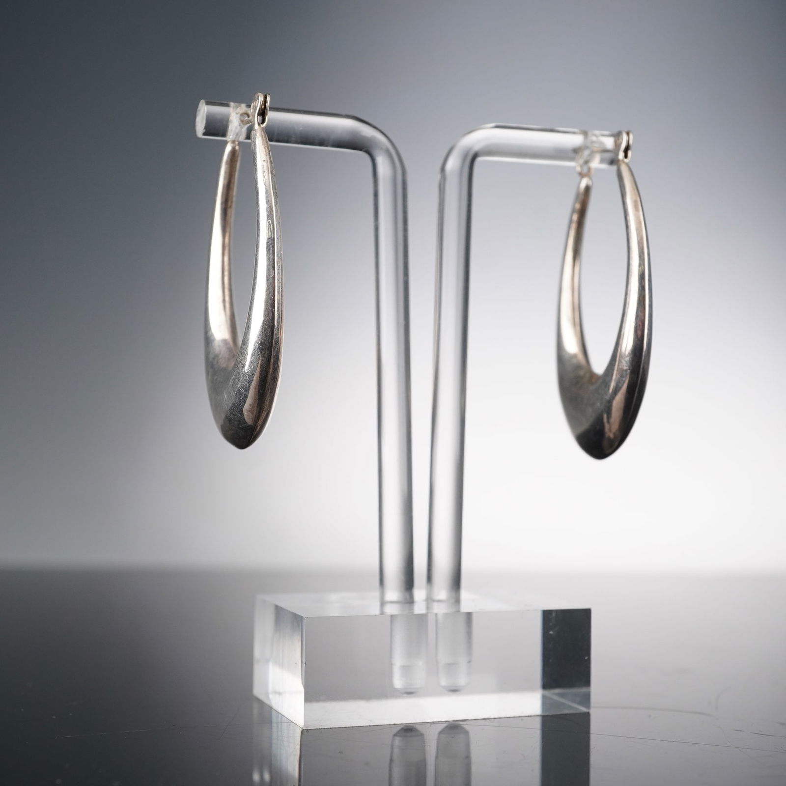 Pair of Sterling Silver Teardrop Hoop Earrings (1 of 7)