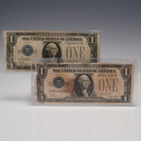 2pc 1928A U.S. One Dollar Silver Certificate