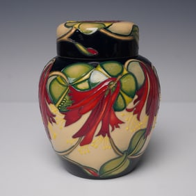 2pc Moorcroft Pottery Trumpet Honeysuckle Ginger Jar, Trial