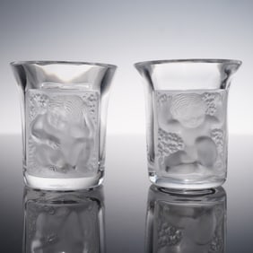 Pair of Lalique Crystal Shot Glass, Enfants