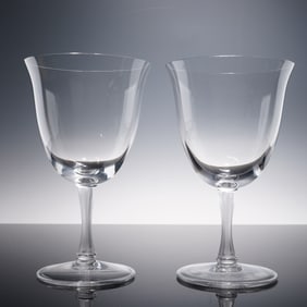 Pair of Lalique Crystal Tall Water Goblets, Barsac