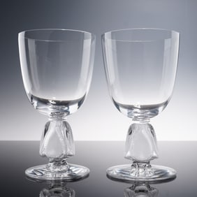 Pair of Lalique Crystal Water Goblets, Bellini