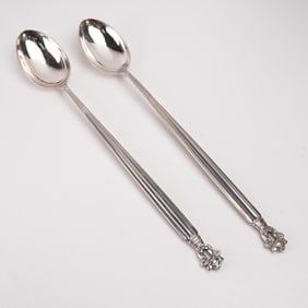 2pc Georg Jensen Sterling Silver Ice Tea Spoons, Acorn