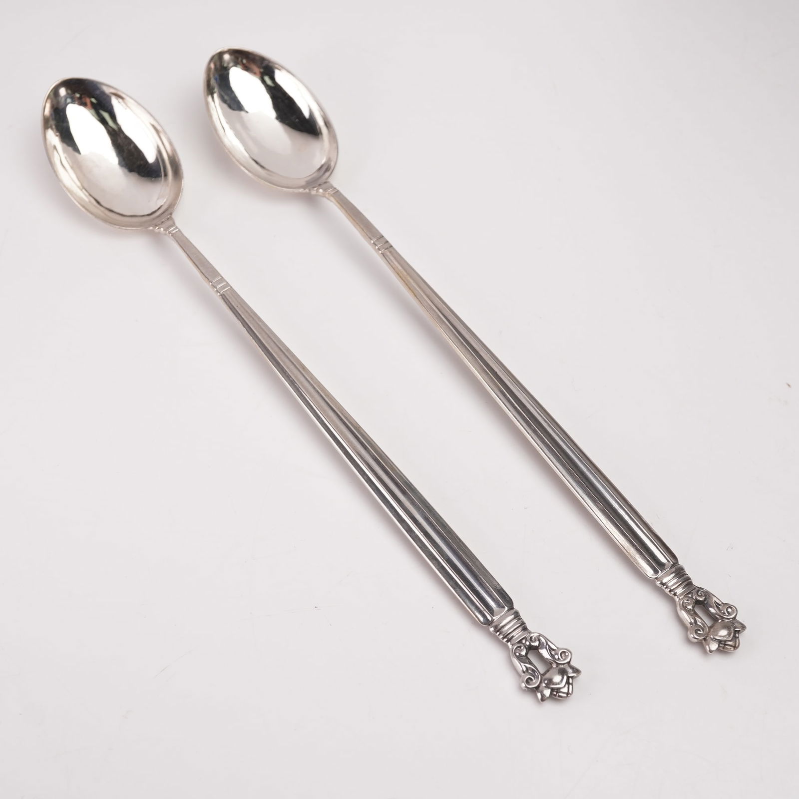 2pc Georg Jensen Sterling Silver Ice Tea Spoons, Acorn (1 of 6)