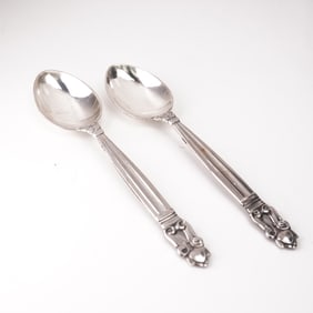 2pc Georg Jensen Sterling Silver Fruit Spoons, Acorn