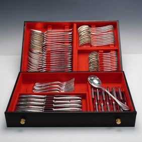 84pc Christofle Rubens Pastorale Inox & Silverplated Service Set