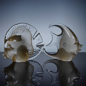 2pc Vincenzo Nason & Cie Glass Angelfish and Discus Fish Figurines