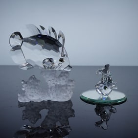 2pc Swarovski Crystal Aquatic Figurines, Butterfly Fish and Baby Carp