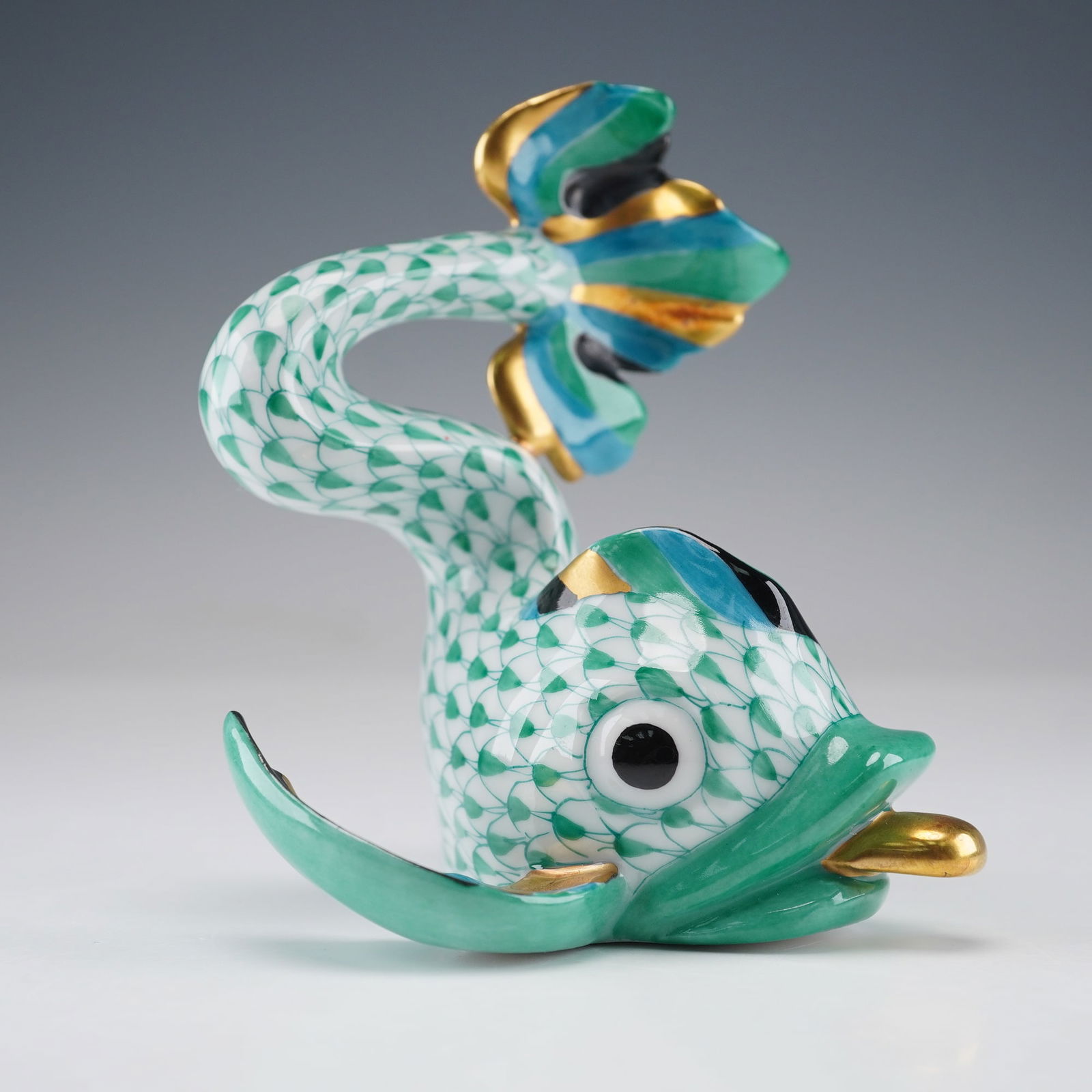Herend Porcelain Green Figurine, Dolphin (1 of 6)