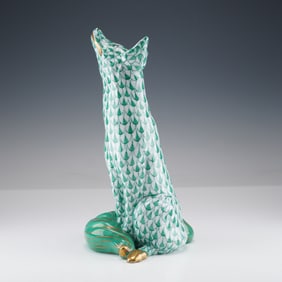 Herend Porcelain Green Figurine, Seated Fox