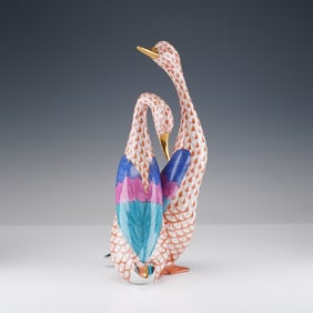 Herend Porcelain Red Figurine, Pair of Geese