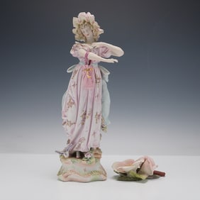 2pc Kalk German Porcelain Figurine and Capodimonte Floral Piece