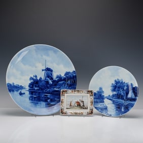 3pc Delft Polychrome and Blue and White Wall Plaques
