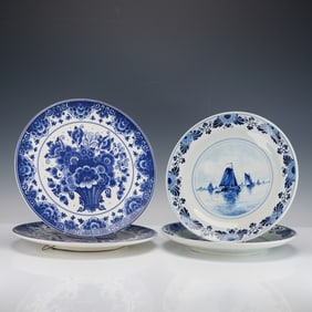 4pc Delft Flow Blue and White Decorative Wall Plates