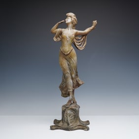 Le Baiser (The Kiss) par Flora, French Art Nouveau Cast Metal Sculpture