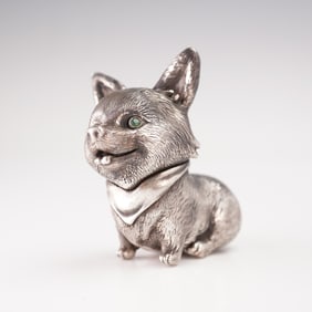 Russian 84 Silver Corgi Dog with Emerald Eyes