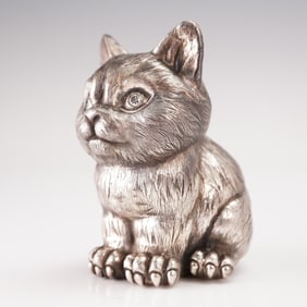 Russian 84 Silver Cat Figurine with Diamond Eyes