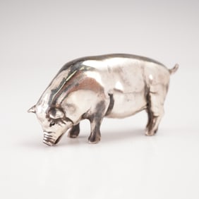 Russian Silver Pig Figurine with Diamond Eyes