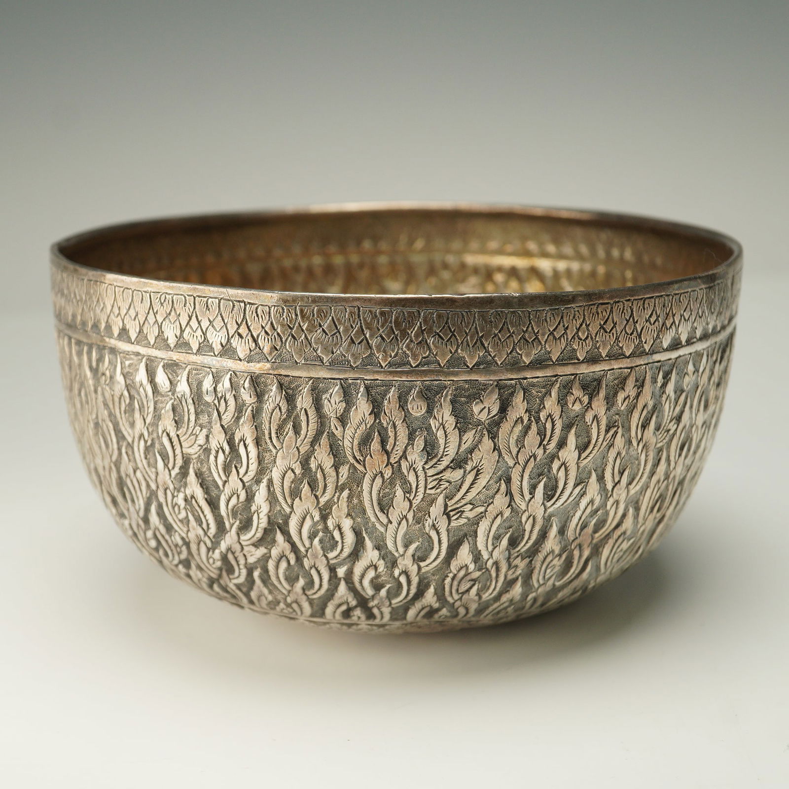 Burmese Small Silver Bowl with Relief Flames Design (1 of 6)