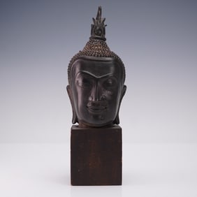 Thai Bronze Buddha Head Figurine