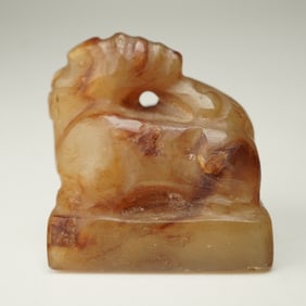 Chinese Brown Nephrite Jade Mythical Creature Carved Seal