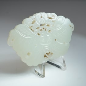 Chinese White Nephrite Jade Butterfly Plaque