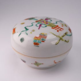 2pc Chinese Famille Rose Porcelain Seal Paste Box with Lid