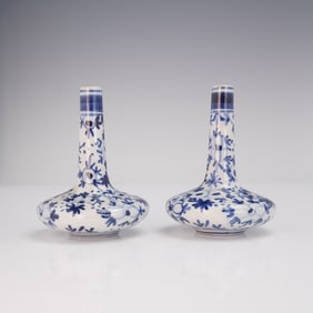 Pair of Chinese Blue and White Miniature Bottle Vases