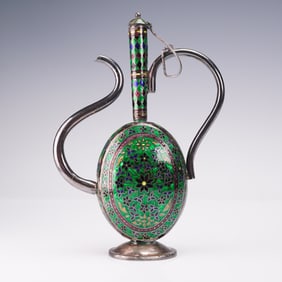 Indian Mughal Silver and Enamel Ewer