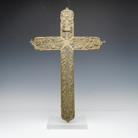Large Antique Brass Cross with Evangelist Symbols