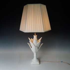 Original Art Nouveau Ceramic Palm Leaf Table Lamp